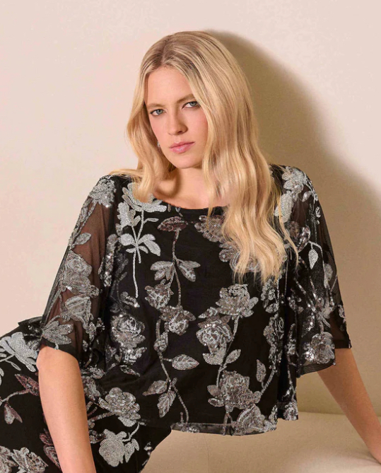 Joseph Ribkoff Sequin Embroidered Floral Top