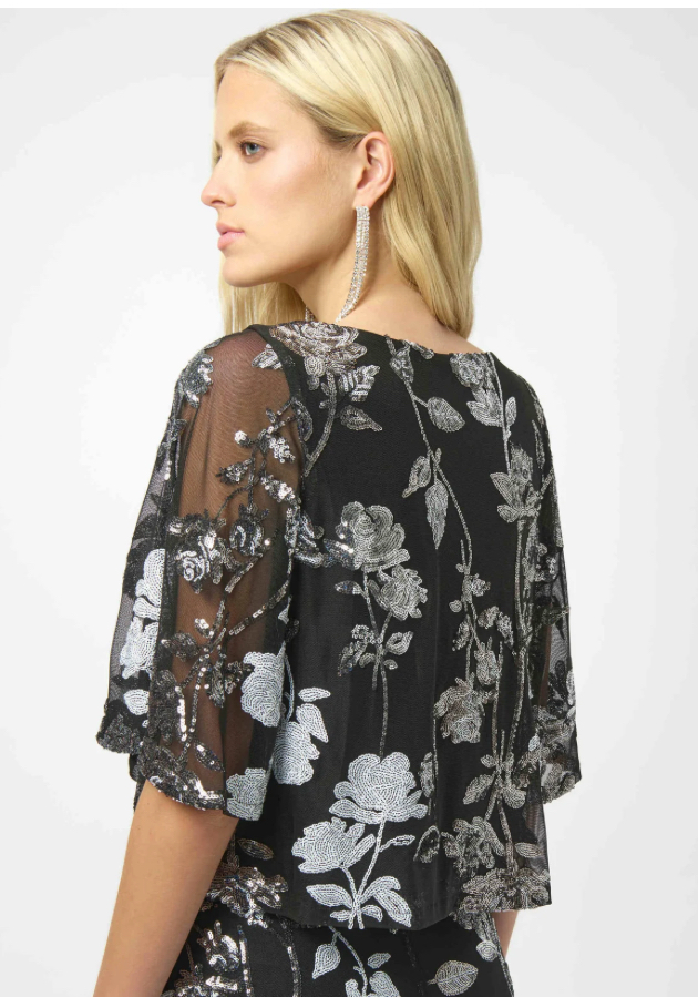 Joseph Ribkoff Sequin Embroidered Floral Top