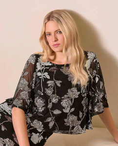 Joseph Ribkoff Sequin Embroidered Floral Top