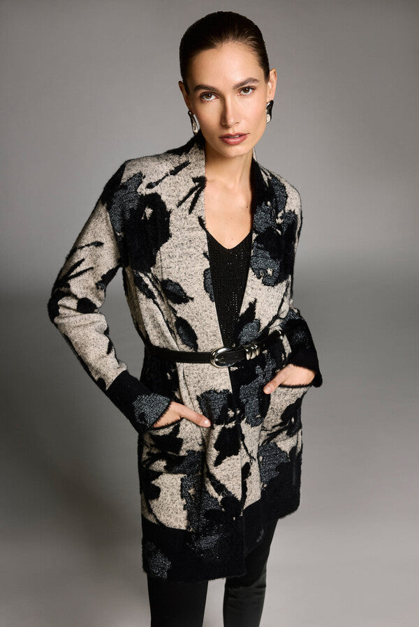 Joseph Ribkoff Jacquard Cardigan Champagne/Blk