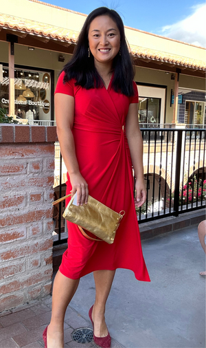 Joseph Ribkoff Cocktail Wrap Dress Red Clutch Joseph Ribkoff Cocktail Wrap Dress Red Clutch