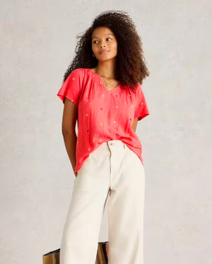Luella Embroidered Top Coral A