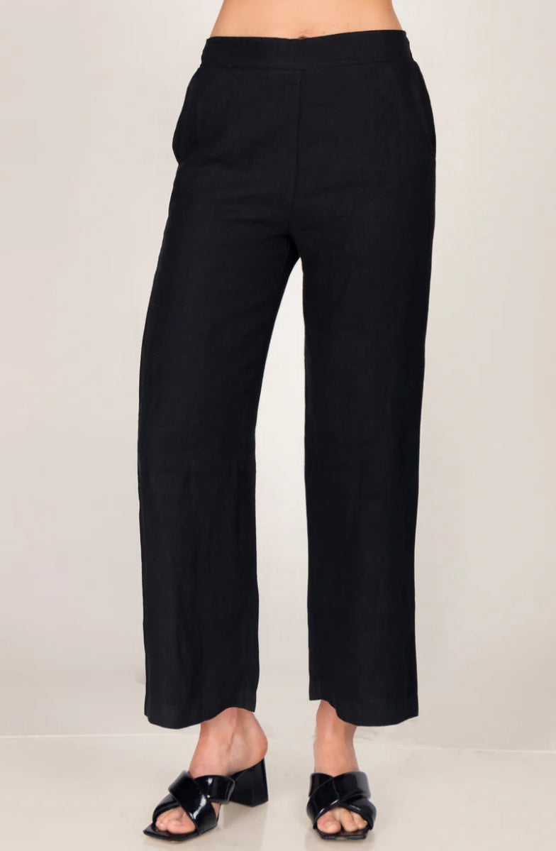 M. Rena Straight Leg Lined Linen Pants Black