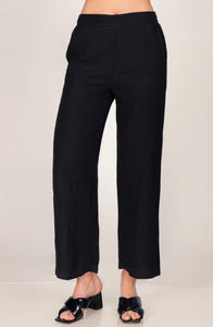 M. Rena Straight Leg Lined Linen Pants Black