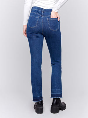 Ombre Hem Flare Jeans with Studs Indigo