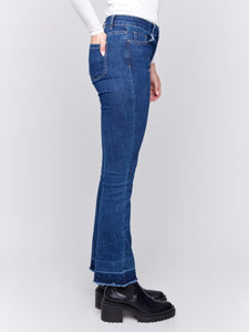 Ombre Hem Flare Jeans with Studs Indigo