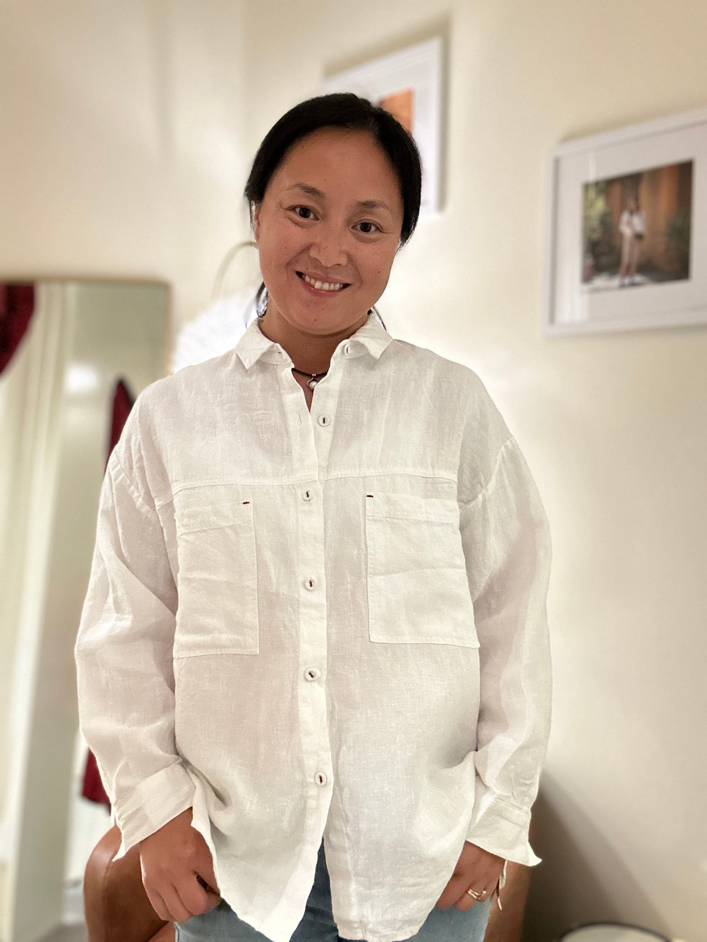 Oversized Linen Blouse With Front Pocket