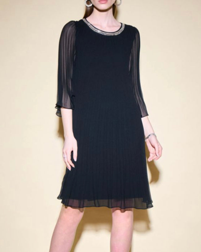 PLEATED CHIFFON TRAPEZE DRESS