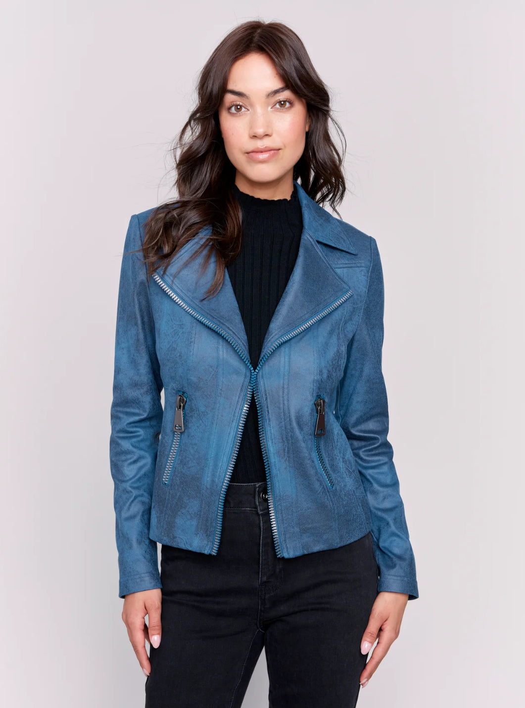 Peacock Faux Leather Moto Jacket