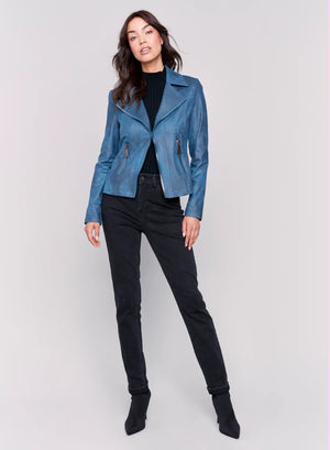 Peacock Faux Leather Moto Jacket Full Body