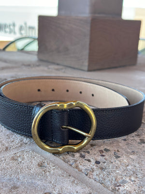 Leather Belt With Rust Gold Buckle