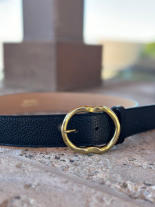 Rust Gold Buckle Leather Belt Black