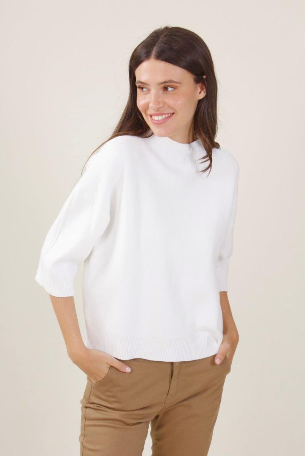 Winter White Boxy 3/4 Sleeve Sweater