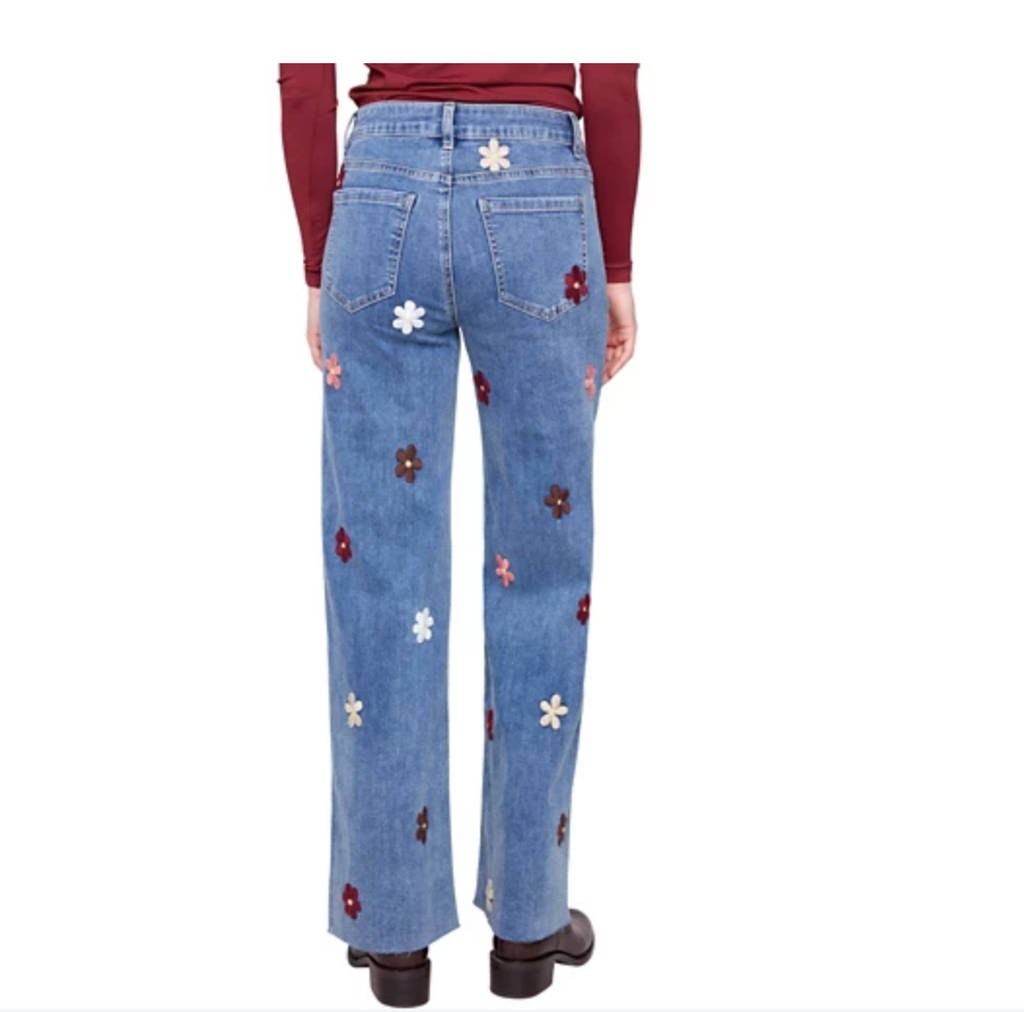Charlie B Wide Leg Jeans W/Flower Patches
