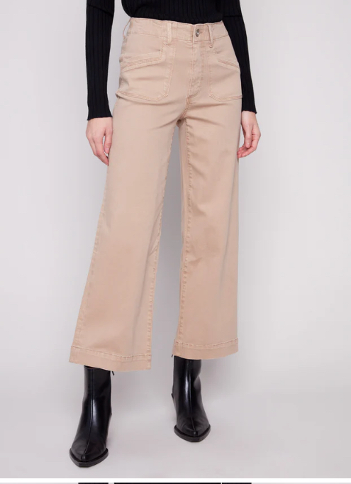 Charlie B Cropped Wide Leg Twill Pant Sesame