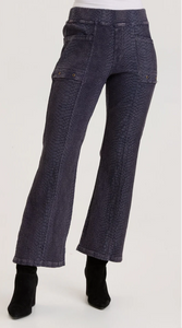 Cropped blue flare pants with embossed python  print 