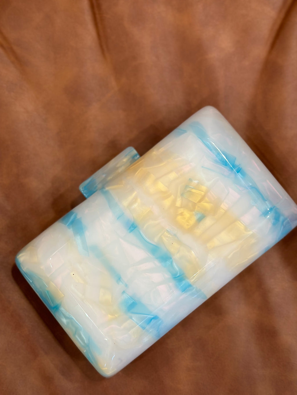 Turquoise And Cream Acrylic Box Clutch