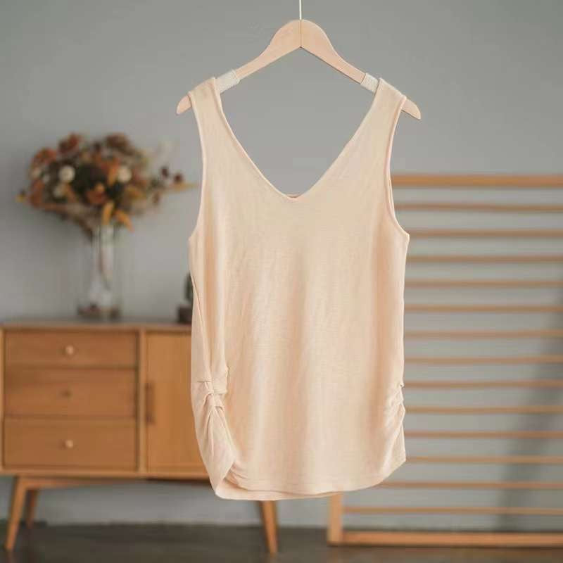 OUBE 9031 SIDE RUCHED LINEN TANK TOP