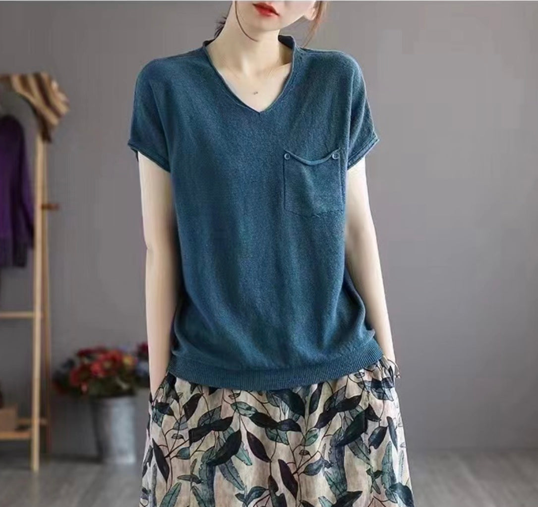 OUBE 998 V NECK LINEN TOP