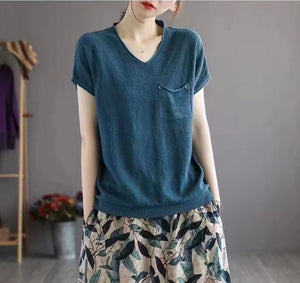OUBE 998 V NECK LINEN TOP