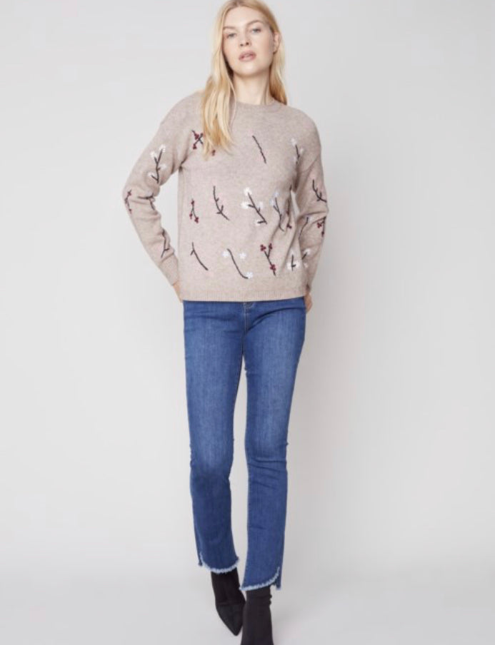Char Embroidered Round Neck Sweater