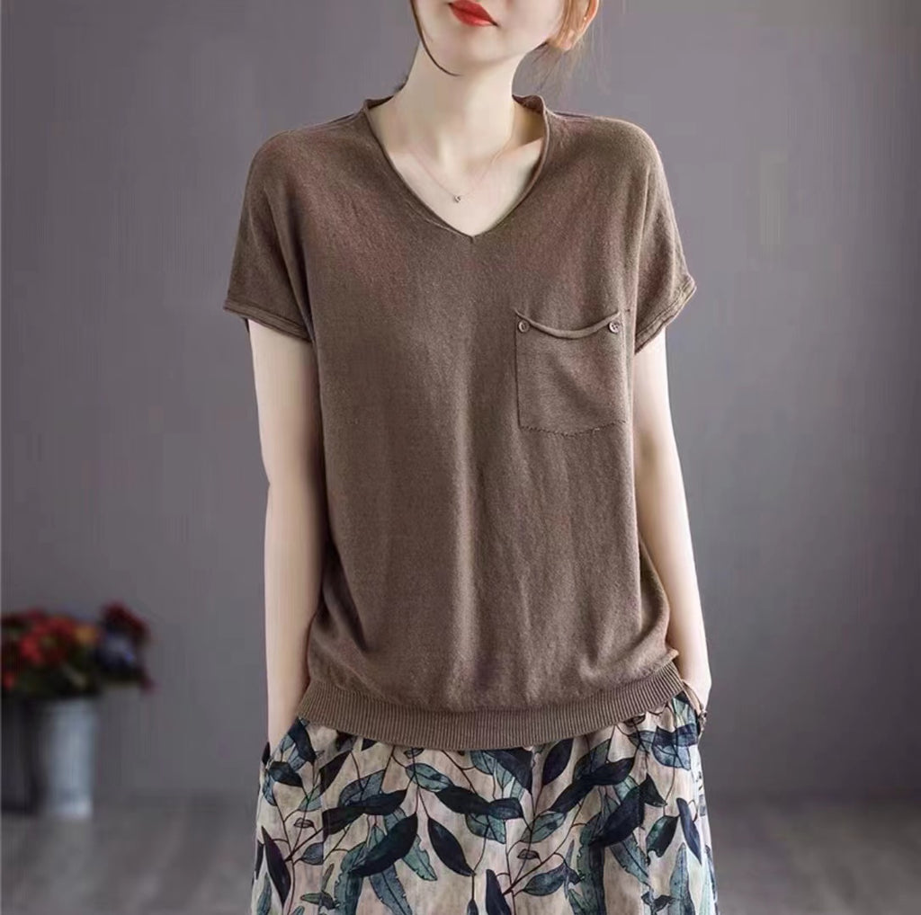 OUBE 998 V NECK LINEN TOP