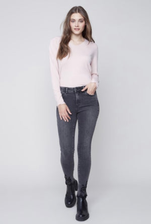 CHAR Skinny Jeans Embroidered with Scalloped Hem
