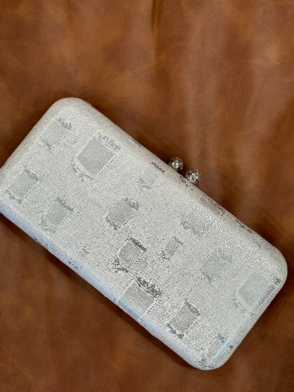 Silver Geo Print Box Clutch