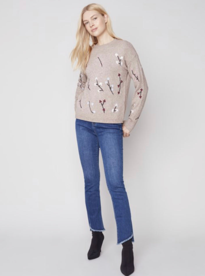 Char Embroidered Round Neck Sweater