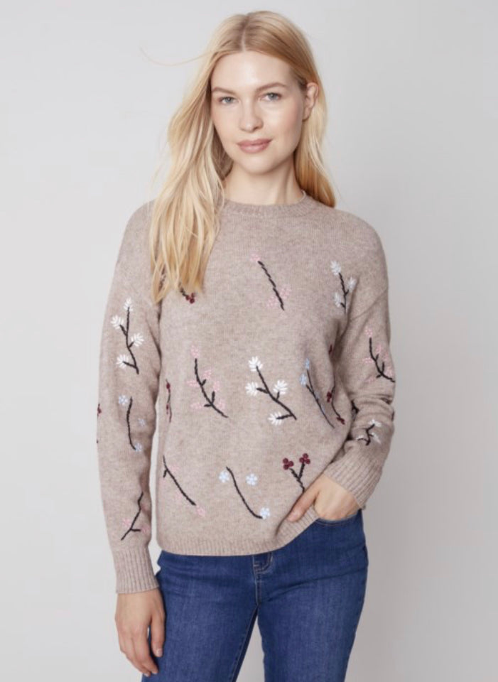 Char Embroidered Round Neck Sweater