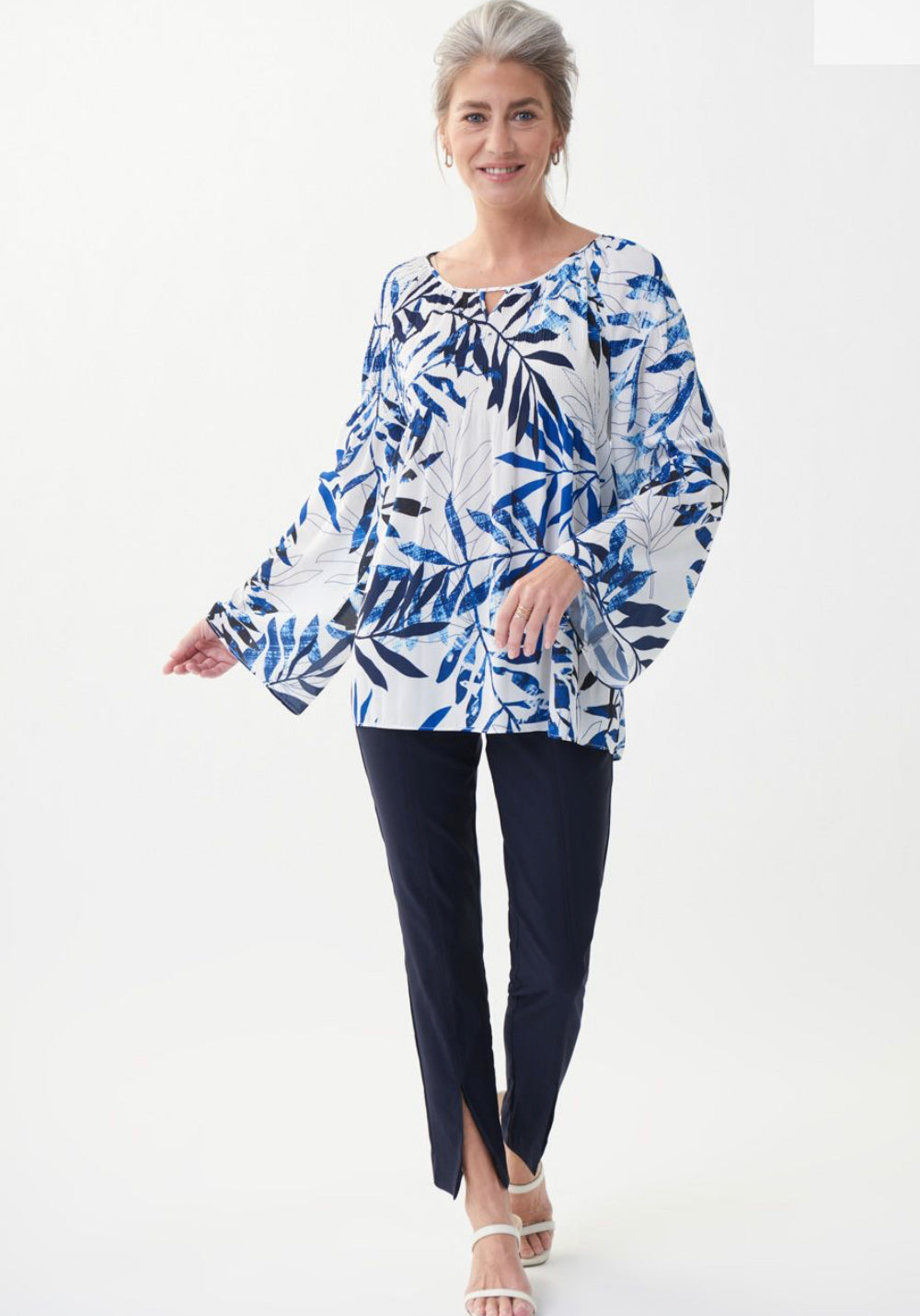 JOSEPH RIBKOFF BLUE BAMBOO PRINT BLOUSE WITH PANTS