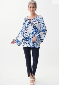 JOSEPH RIBKOFF BLUE BAMBOO PRINT BLOUSE WITH PANTS