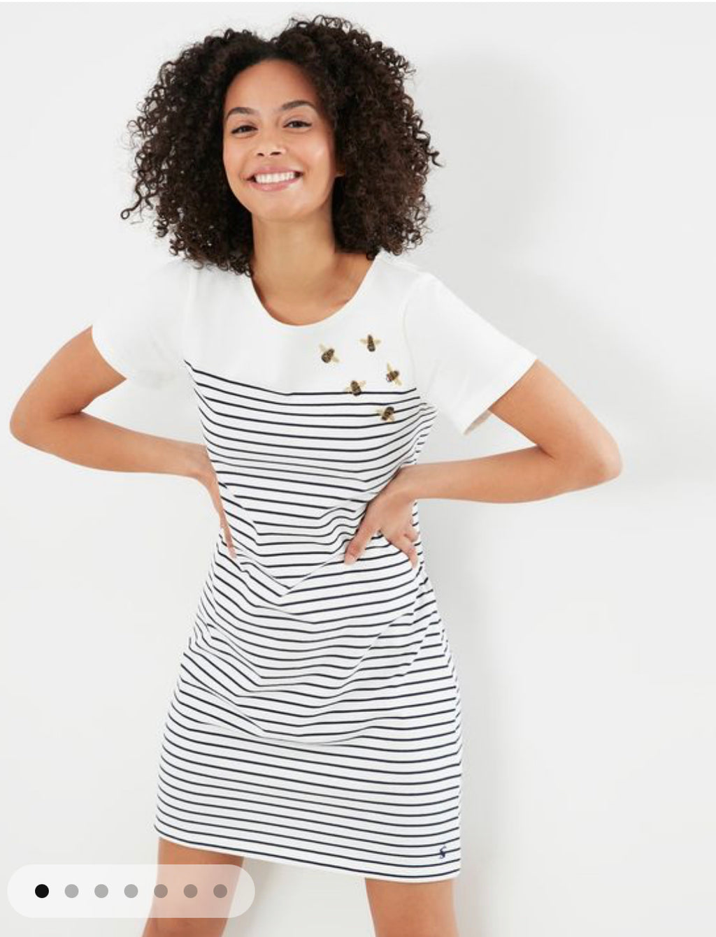 JOUL Riviera Embroidery Stripe Jersey Dress With Short Sleeves